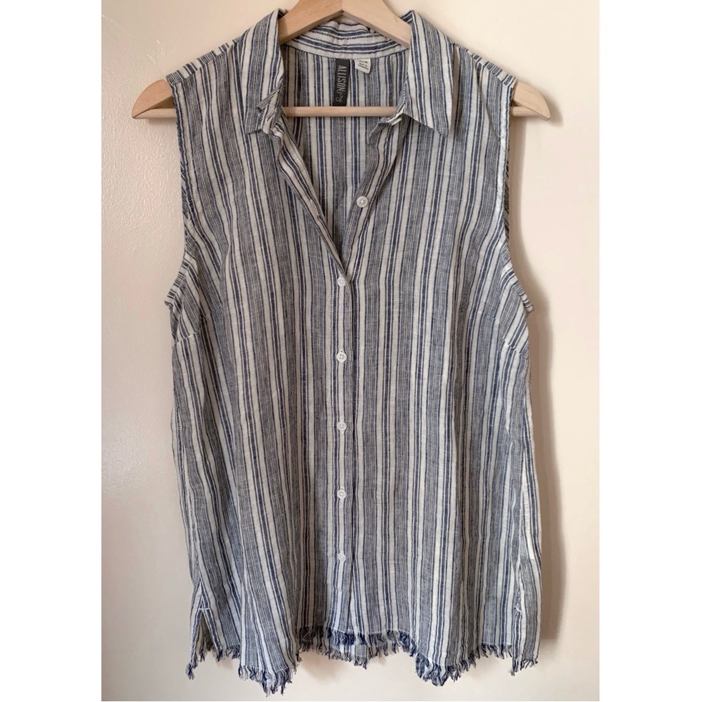 Allison Joy • M • Sleeveless Striped Tank Top Fringe Bottom